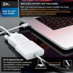 Mini Displayport zu VGA Audio- & Video Kabel, miniDP Monitor Adapter / Thunderbolt 1 & 2 kompatibel - 5m ^ CSL Clearance