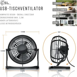 Mini USB-Ventilator Tischventilator, stromsparend, ruhiger Lauf, 360° neigbar ^ CSL Clearance