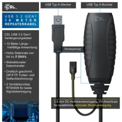 CSL 10m USB 3.2 Repeaterkabel Verlängerungskabel aktiv - USB 3.2 Gen1 - Repeater Verlängerung Verstärker Kabel Clearance