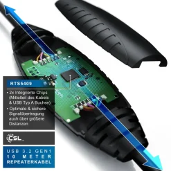 CSL 10m USB 3.2 Repeaterkabel Verlängerungskabel aktiv - USB 3.2 Gen1 - Repeater Verlängerung Verstärker Kabel Clearance