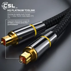 CSL Optisches-Kabel, S/PDIF, Toslink, Metallstecker, Nylonmantel, Lichtwellenleiter, Audiokabel - 5m Sale