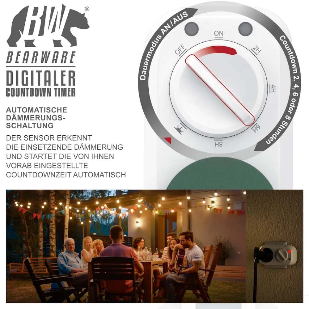 Outdoor Countdown Timer mit Dämmerungsschalter - Zeitschaltuhr mit Schutzkappe ^ CSL Outlet