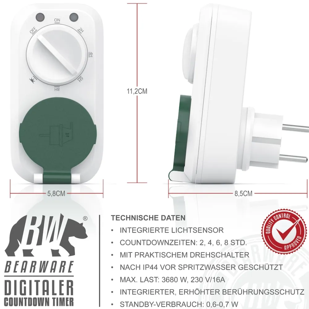 Outdoor Countdown Timer mit Dämmerungsschalter - Zeitschaltuhr mit Schutzkappe ^ CSL Outlet