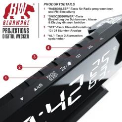 CSL Projektions Wecker digital mit Autodimmer Temperatur und Luftfeuchtigkeitsanzeige Sale