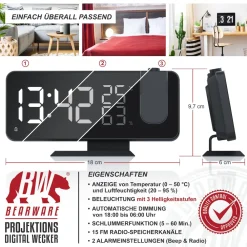 CSL Projektions Wecker digital mit Autodimmer Temperatur und Luftfeuchtigkeitsanzeige Sale