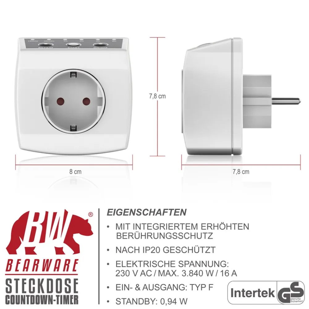 CSL Steckdosentimer / Countdowntimer einfache Bedienung - max. 240 V / 3840 W Clearance