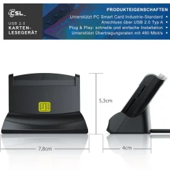 USB Chipkartenleser - SmartCard Reader - Cardreader - smart Card Reader - unterstützt Smart Cards und SIM Cards, Sdcard, Micro Sd ^ CSL Best