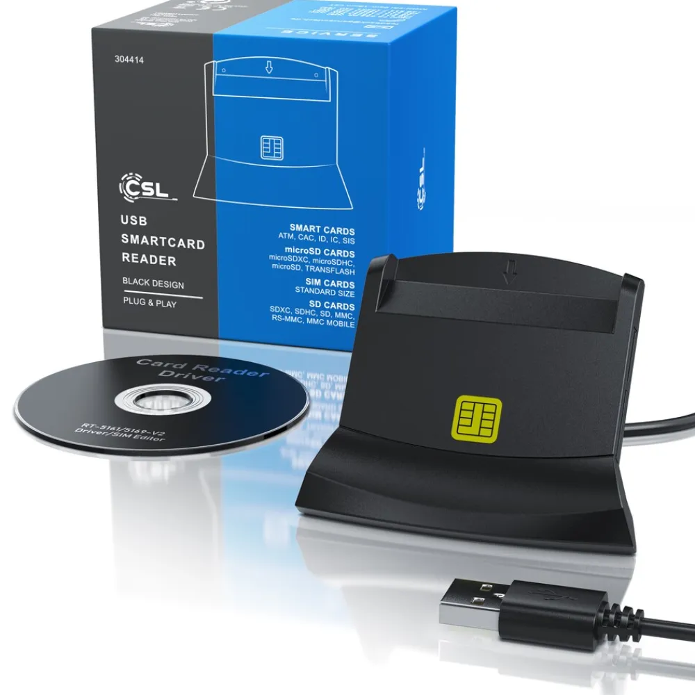 USB Chipkartenleser - SmartCard Reader - Cardreader - smart Card Reader - unterstützt Smart Cards und SIM Cards, Sdcard, Micro Sd ^ CSL Best