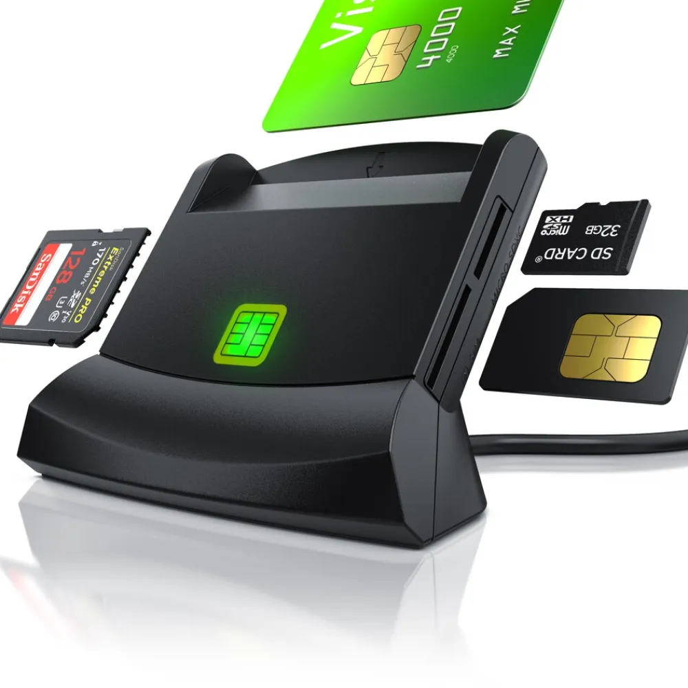 USB Chipkartenleser - SmartCard Reader - Cardreader - smart Card Reader - unterstützt Smart Cards und SIM Cards, Sdcard, Micro Sd ^ CSL Best