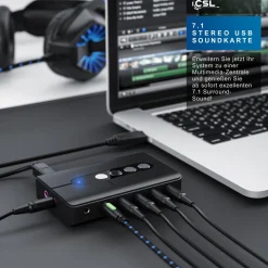 USB 7.1 Soundkarte extern - 7.1 Surround Sound - Stereo Audio Adapter - Lautstärkeregelung - Anschluss für Kopfhörer, Mikrofon ^ CSL Sale