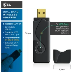 Aplic CSL - USB WLAN Stick Adapter DualBand, 2,4GHz & 5GHz bis zu 300 Mbit/s, USB 2.0, MU-MIMO, kompatibel mit Windows 7-11, Schwarz Discount