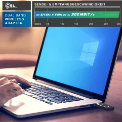 Aplic CSL - USB WLAN Stick Adapter DualBand, 2,4GHz & 5GHz bis zu 300 Mbit/s, USB 2.0, MU-MIMO, kompatibel mit Windows 7-11, Schwarz Discount