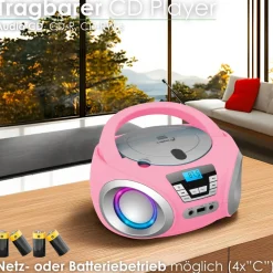 CD-Player mit LED-Beleuchtung CD/MP3 USB Kinder Radio pink ^ Cyberlux Online