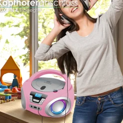 CD-Player mit LED-Beleuchtung CD/MP3 USB Kinder Radio pink ^ Cyberlux Online