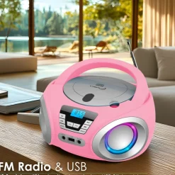 CD-Player mit LED-Beleuchtung CD/MP3 USB Kinder Radio pink ^ Cyberlux Online