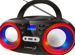 Cyberlux CD-Player m. LED-Beleuchtung USB Kinder Radio Schwarz/Rot Clearance