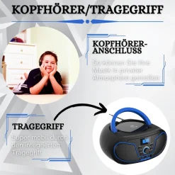 CD-Player Radio mit Fernbedienung CD/MP3 USB AUX-In blau ^ Cyberlux Discount