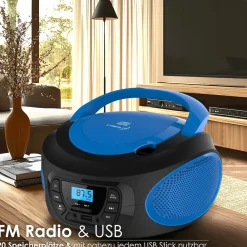 Tragbarer CD-Player Kinder Radio CD/MP3 USB Boombox blau ^ Cyberlux New