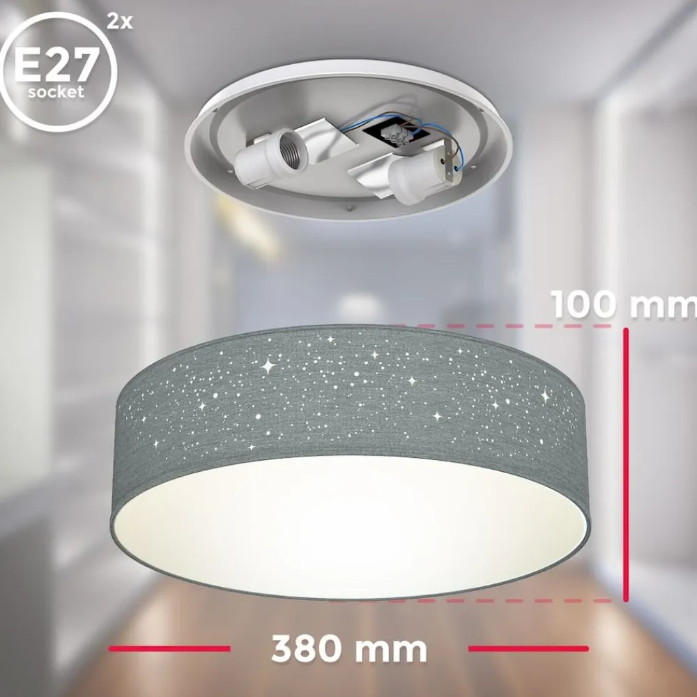 Deckenleuchte, grau, 2xE27 max. 40W exkl. ^ B.K.Licht Outlet