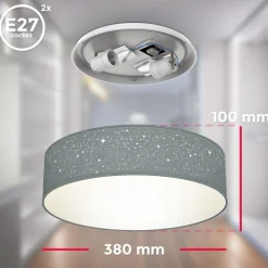 Deckenleuchte, grau, 2xE27 max. 40W exkl. ^ B.K.Licht Outlet