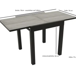 Balkon-Ausziehtisch FARO 70/140x70cm, Aluminium anthrazit + Glas in Keramikoptik hellgrau ^ DEGAMO Outlet