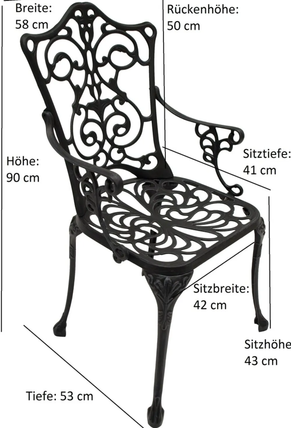 Bistroset Jugendstil 3-teilig, Aluguss grau antik ^ DEGAMO