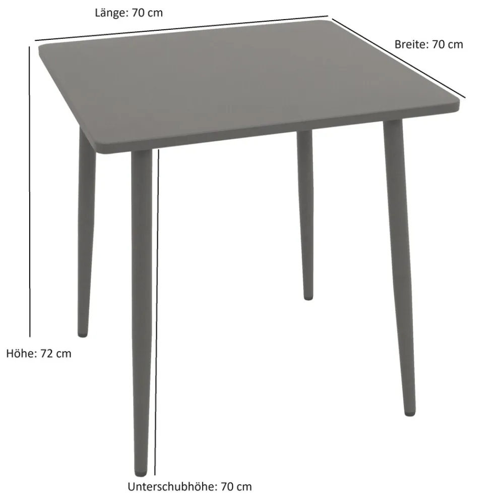 Bistrotisch DENVER 70x70cm quadratisch, Metall grau ^ DEGAMO Best