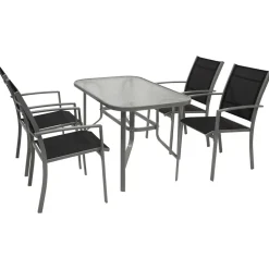 DEGAMO Garnitur PINO 5-teilig, Metall + Kunstgewebe schwarz Discount