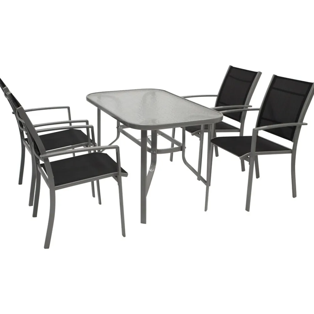 DEGAMO Garnitur PINO 5-teilig, Metall + Kunstgewebe schwarz Discount