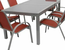 DEGAMO Garnitur PISA 7-teilig, Aluminium silbergrau + Glas + Kunstgewebe schwarz Best