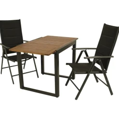 DEGAMO Garnitur RIVELLO 3-teilig, Alu + Akazie + Kunstgewebe schwarz Best