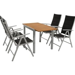 DEGAMO Garnitur VAIL 5-teilig, Alu + Akazie + Kunstgewebe schwarz Discount
