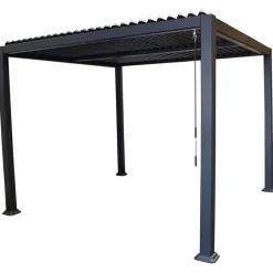Pavillon BARACOA  3x3 Meter, Aluminium dunkelgrau, Dach aus verstellbaren Alu Lamellen ^ DEGAMO Hot