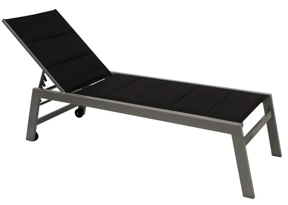 Rollenliege GIRONA extra hoch, Aluminium silber + Textilgewebe gepolstert schwarz ^ DEGAMO Clearance