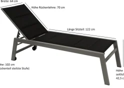 Rollenliege GIRONA extra hoch, Aluminium silber + Textilgewebe gepolstert schwarz ^ DEGAMO Clearance