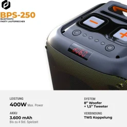 BPS-250 Bluetooth Party Lautsprecher, 400W mit LED-Lichtshow ^ Denver Online