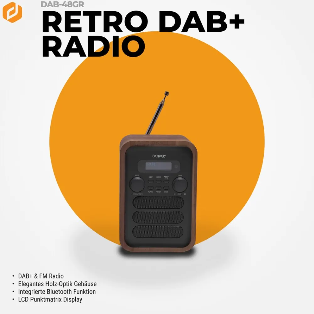 DAB-48 DAB+/ FM-Radio mit Bluetooth, Holzdesign, dunkelgrau ^ Denver Best