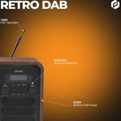 DAB-48 DAB+/ FM-Radio mit Bluetooth, Holzdesign, dunkelgrau ^ Denver Best