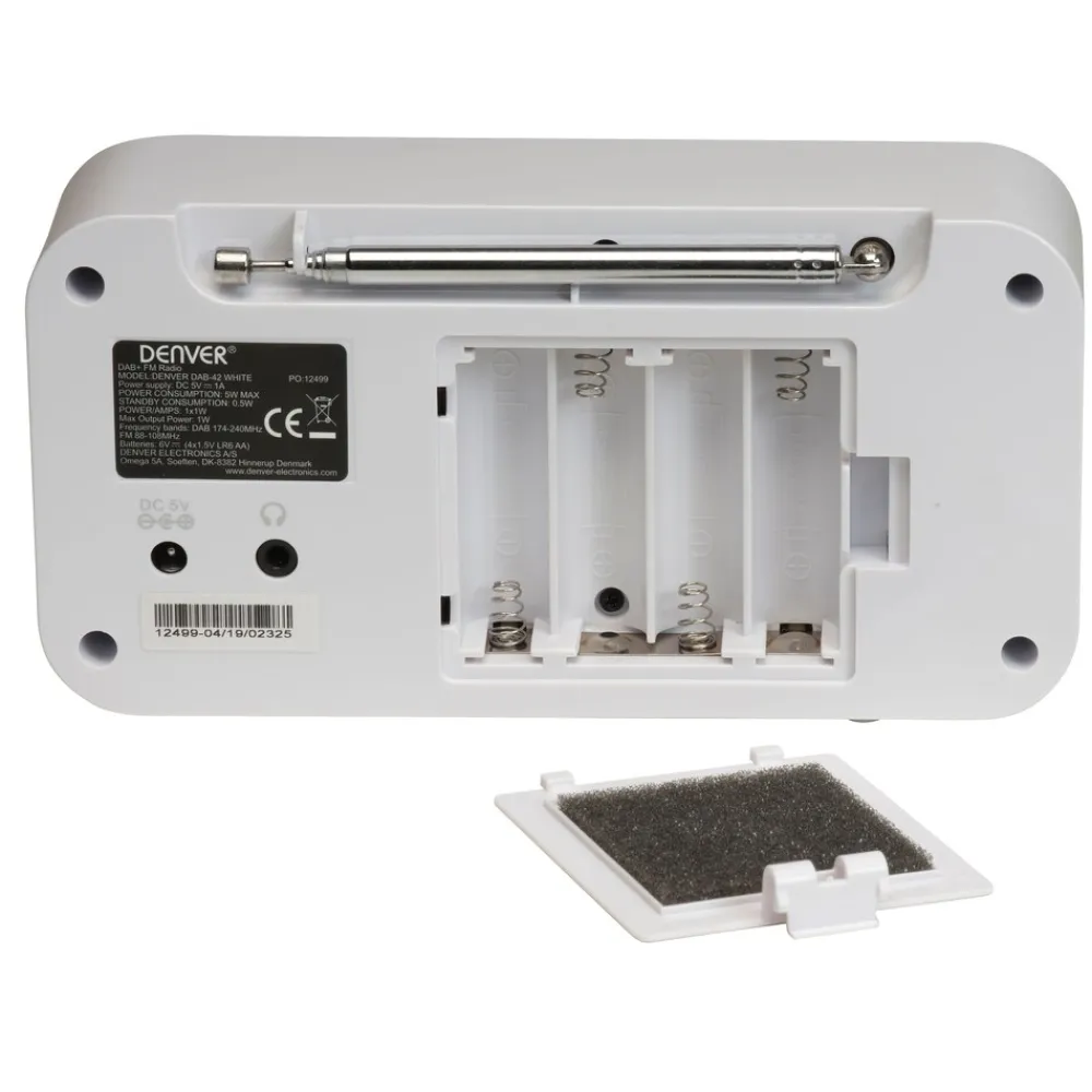 Denver DAB-42 FM-Radio– Batteriebetrieb, Dual-Alarm-Wecker, weiß Weiss New