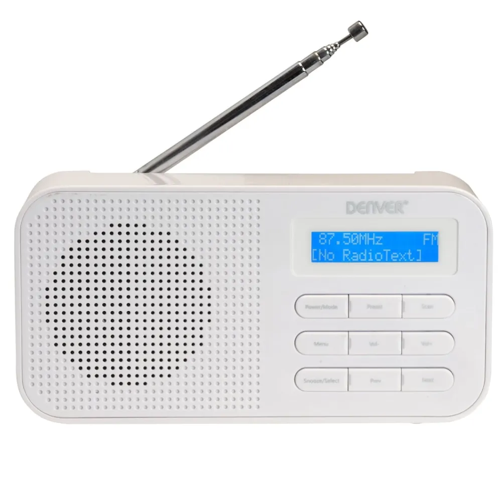 Denver DAB-42 FM-Radio– Batteriebetrieb, Dual-Alarm-Wecker, weiß Weiss New