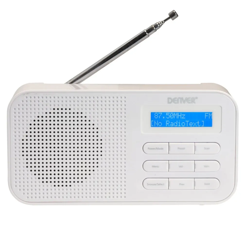 Denver DAB-42 FM-Radio– Batteriebetrieb, Dual-Alarm-Wecker, weiß Weiss New