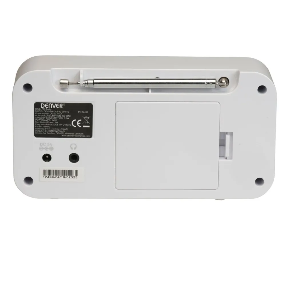 Denver DAB-42 FM-Radio– Batteriebetrieb, Dual-Alarm-Wecker, weiß Weiss New