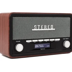 Denver DAB-18 Retro DAB+ Radio mit Bluetooth und Wecker, dunkles Holz Braun New