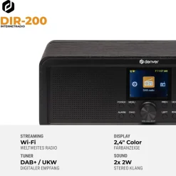 DIR-200 Internetradio–mit Dual-Alarm-Wecker, Bluetooth, schwarz ^ Denver Hot
