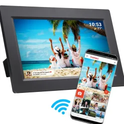 Denver PFF-1015 Digitaler WLAN-Bilderrahmen, 10.1" Touchscreen, weiß Schwarz Discount