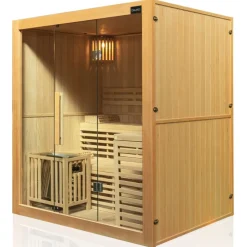 Dewello ® Finnische Traditionelle Sauna SARNIA 180cm x 140cm inkl. 6 KW Harvia Ofen, inkl. Aufguss-Set, Sanduhr, Thermometer Online