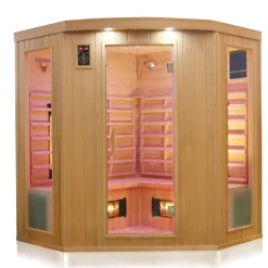 ® Infrarotkabine Infrarotsauna HALEY 160cm x 160cm inkl. 8 Vollspektrumstrahler, Bodenstrahler, Radio, Farblicht ^ Dewello Online