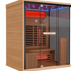 ® Infrarotkabine Infrarotsauna KENORA 160x120 für 2-3 Personen aus Hemlockholz, Dual-Therm, mit Salzsteinoptik ^ Dewello Clearance