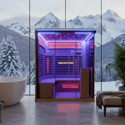 ® Infrarotkabine Infrarotsauna KENORA 160x120 für 2-3 Personen aus Hemlockholz, Dual-Therm, mit Salzsteinoptik ^ Dewello Clearance
