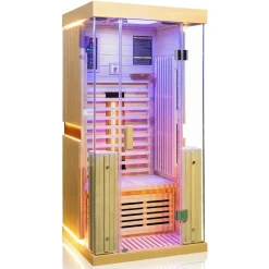 ® Infrarotkabine Infrarotsauna KINGSTON 90cm x 90cm inkl. 3 Vollspektrumstrahler, 4 Karbonstrahler, Farblicht,LED ^ Dewello Best